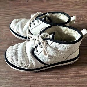 White UGGS with black laces, men’s size 10